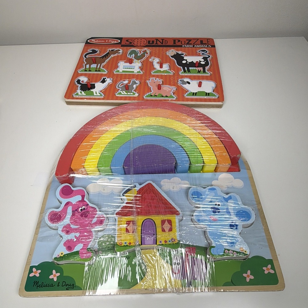 Set Of 2 Melissa and Doug Blues Clues And You! Sound Farm Wooden Rainbow Puzzle